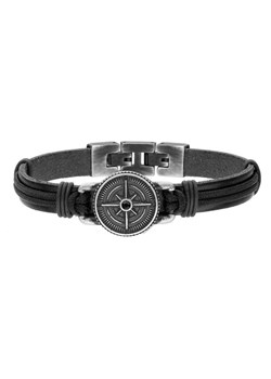 Czarny skórzany pasek męska bransoletka z różą wiatrów, kompasem ze sklepu manoki.pl w kategorii Bransolety - zdjęcie 178647634