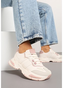 Beżowo-Różowe Sneakersy w Streetwearowym Stylu z Ozdobnymi Przeszyciami Isallena ze sklepu renee.pl w kategorii Buty sportowe damskie - zdjęcie 178652420