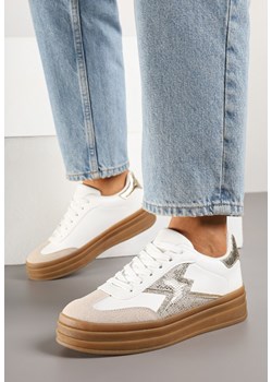 Złoto-Białe Sneakersy na Kauczukowej Podeszwie z Geometrycznym Wzorem Tolionne ze sklepu born2be.pl w kategorii Buty sportowe damskie - zdjęcie 178654653