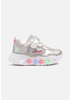 Srebrne Brokatowe Buty Sportowe Sneakersy z Lampkami LED i Sercami Pollevi ze sklepu born2be.pl w kategorii Buty sportowe dziecięce - zdjęcie 178657053