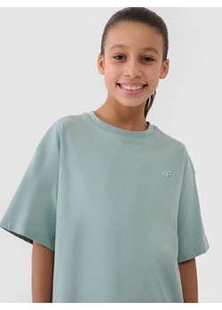 Dziewczęcy t-shirt oversize 4F 4FJWSS25TTSHF1851 - turkusowy ze sklepu Sportstylestory.com w kategorii Bluzki dziewczęce - zdjęcie 178657244