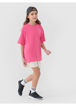 Dziewczęcy t-shirt oversize 4F 4FJWSS25TTSHF1851 - różowy ze sklepu Sportstylestory.com w kategorii Bluzki dziewczęce - zdjęcie 178657250