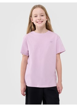 Dziewczęcy t-shirt oversize 4F 4FJWSS25TTSHF2326 - różowy ze sklepu Sportstylestory.com w kategorii Bluzki dziewczęce - zdjęcie 178657272