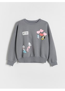 Reserved - Bawełniana bluza z nadrukiem BT21 - ciemnoszary ze sklepu Reserved w kategorii Bluzy dziewczęce - zdjęcie 178658794