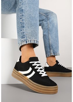 Czarne Sneakersy w Stylu Klasycznych Tenisówek na Tłoczonej Platformie Lisanelia ze sklepu born2be.pl w kategorii Buty sportowe damskie - zdjęcie 178662383
