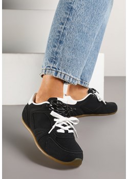Czarne Sneakersy z Podwójnymi Sznurowadłami i Przeszyciami Teleritia ze sklepu born2be.pl w kategorii Buty sportowe damskie - zdjęcie 178662581