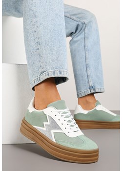 Jasnozielone Sneakersy na Kauczukowej Podeszwie z Geometrycznym Wzorem Tolionne ze sklepu born2be.pl w kategorii Buty sportowe damskie - zdjęcie 178662983