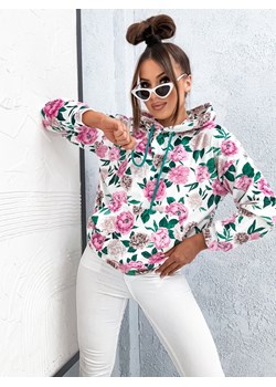 BLUZA Z KAPTUREM W KWIECISTY WZÓR- BIAŁA ze sklepu olika.com.pl w kategorii Bluzy damskie - zdjęcie 178686424