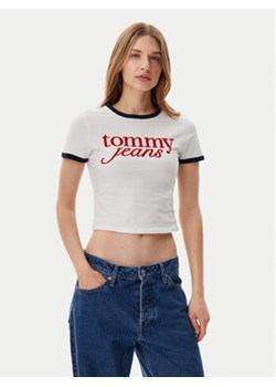 Tommy Jeans T-Shirt Script Ringer DW0DW20631 Écru Slim Fit ze sklepu MODIVO w kategorii Bluzki damskie - zdjęcie 178694713