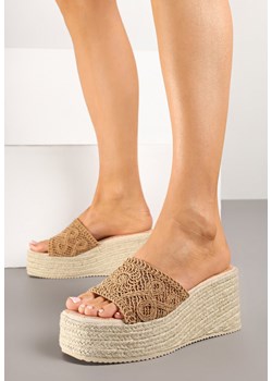 Ciemnobeżowe Klapki na Plecionym Koturnie w Stylu Boho Sonadora ze sklepu born2be.pl w kategorii Espadryle damskie - zdjęcie 178696733