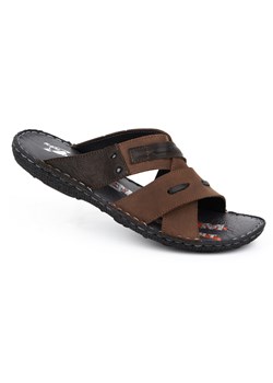 Klapki męskie skórzane 201/OL brąz nubuck ze sklepu butyolivier w kategorii Klapki męskie - zdjęcie 178700270