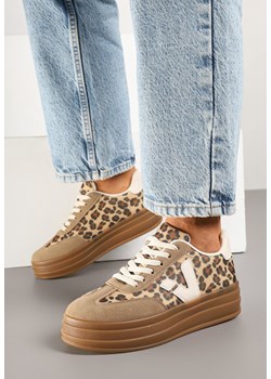 Beżowe Panterkowe Sneakersy w Stylu Tenisówek Ellienne ze sklepu born2be.pl w kategorii Buty sportowe damskie - zdjęcie 178705963