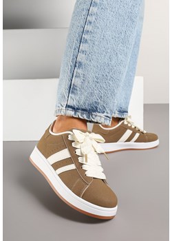 Jasnobrązowe Sneakersy z Ozdobnymi Naszywkami z Boku Galdexis ze sklepu born2be.pl w kategorii Buty sportowe damskie - zdjęcie 178725563