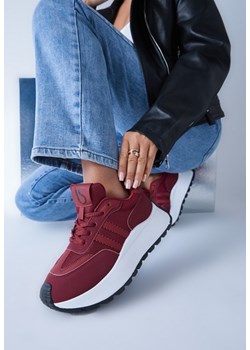 Bordowe Sznurowane Sneakersy Vices na Platformie z Ozdobnymi Paskami Seliniel ze sklepu renee.pl w kategorii Buty sportowe damskie - zdjęcie 178729863