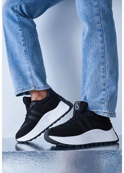 Czarne Sznurowane Sneakersy Vices na Platformie z Ozdobnymi Paskami Seliniel ze sklepu renee.pl w kategorii Buty sportowe damskie - zdjęcie 178729864