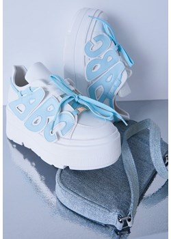 Biało-Niebieskie Sneakersy Vices na Płaskiej Podeszwie z Geometryczną Aplikacją Nelenith ze sklepu renee.pl w kategorii Buty sportowe damskie - zdjęcie 178729872