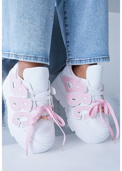 Biało-Różowe Sneakersy Vices na Płaskiej Podeszwie z Geometryczną Aplikacją Nelenith ze sklepu renee.pl w kategorii Buty sportowe damskie - zdjęcie 178729873