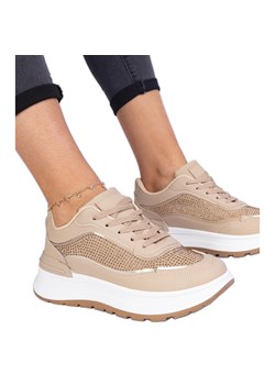 Brązowe damskie sneakersy z cyrkoniami ze sklepu ButyModne.pl w kategorii Buty sportowe damskie - zdjęcie 178735691