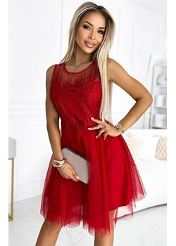 Czerwona sukienka z gipiurą i delikatnym tiulem 522-2 Caterina, Kolor czerwony, Rozmiar one size, NUMOCO BASIC ze sklepu Primodo w kategorii Sukienki - zdjęcie 178737080