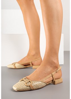 Ciemnobeżowe Sandały Slingback z Tweedowymi Zdobieniami i Ozdobną Aplikacją Ridianoria ze sklepu born2be.pl w kategorii Sandały damskie - zdjęcie 178744514