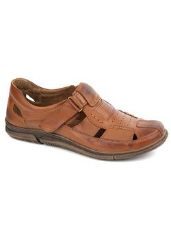 Buty męskie skórzane na rzep 937KOM brązowe ze sklepu butyolivier w kategorii Półbuty męskie - zdjęcie 178755300