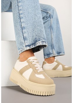 Ciemnobeżowe Sneakersy na Grubej Podeszwie z Ozdobnym Paskiem Viviriana ze sklepu born2be.pl w kategorii Buty sportowe damskie - zdjęcie 178761353