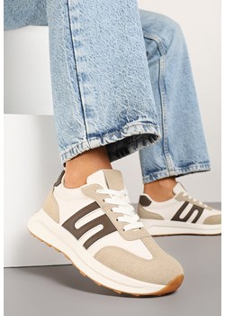 Ciemnobeżowe Sneakersy z Geometrycznym Zdobieniem Avislia ze sklepu born2be.pl w kategorii Buty sportowe damskie - zdjęcie 178761392