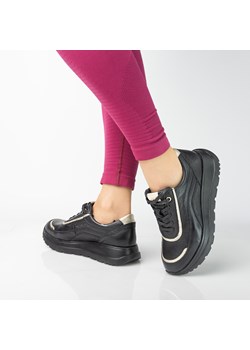 Skórzane sneakersy damskie półbuty na grubej podeszwie Pollonus czarny 5-1721-003 ze sklepu butyolivier w kategorii Buty sportowe damskie - zdjęcie 178764434