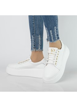 Sneakersy modne, skórzane półbuty damskie na grubej podeszwie Pollonus biały 5-1722-001 ze sklepu butyolivier w kategorii Buty sportowe damskie - zdjęcie 178765643