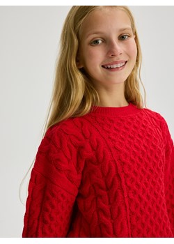 Reserved - Sweter z warkoczowym splotem - czerwony ze sklepu Reserved w kategorii Swetry dziewczęce - zdjęcie 178773780