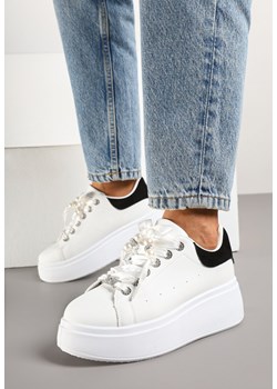 Biało-Czarne Sneakersy na Grubej Podeszwie z Cyrkoniami Vivanne ze sklepu born2be.pl w kategorii Buty sportowe damskie - zdjęcie 178792850