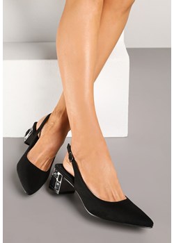 Czarne Sandały Vices na Ozdobnym Słupku Typu Slingback ze Skórzaną Wkładką Eraliora ze sklepu renee.pl w kategorii Czółenka - zdjęcie 178805253