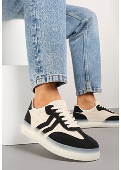 Czarno-Beżowe Sneakersy w Stylu Tenisówek z Geometrycznymi Paskami Falenira ze sklepu born2be.pl w kategorii Buty sportowe damskie - zdjęcie 178818853