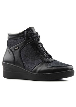 Skórzane botki, sneakersy damskie polskiej marki HELIOS Komfort 597, czarne z brokatem ze sklepu ulubioneobuwie w kategorii Buty sportowe damskie - zdjęcie 178867004