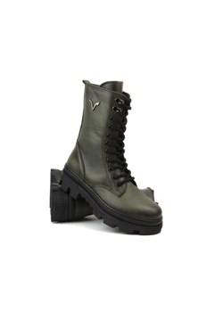 Trapery damskie skórzane  - VACARRO 493, khaki ze sklepu ulubioneobuwie w kategorii Workery damskie - zdjęcie 178870271