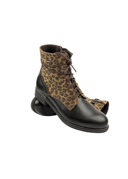 Skórzane Botki Damskie - HELIOS Komfort 583A, Ciemnobrązowe W Panterkę ze sklepu ulubioneobuwie w kategorii Botki - zdjęcie 178875924