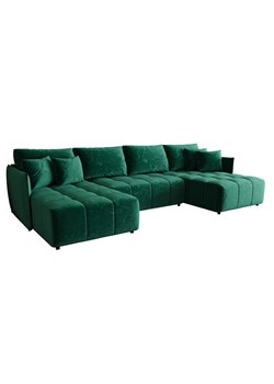 Welurowa zielona sofa rozkładana z pojemnikiem na pościel - Szafir ze sklepu Edinos.pl w kategorii Narożniki - zdjęcie 178877980