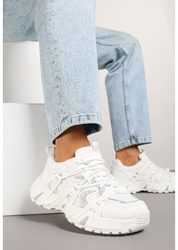 Białe Sneakersy na Platformie z Cyrkoniami i Geometrycznym Wzorem Lavivione ze sklepu renee.pl w kategorii Buty sportowe damskie - zdjęcie 178883623