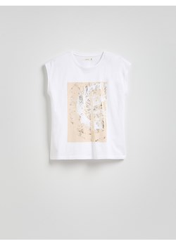 Reserved - Bawełniany t-shirt z nadrukiem - biały ze sklepu Reserved w kategorii Bluzki damskie - zdjęcie 178886050