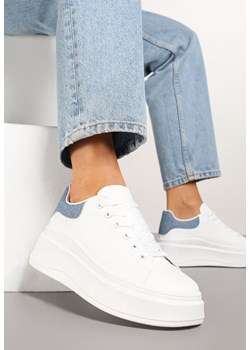 Biało-Niebieskie Sznurowane Sneakersy na Niskiej Platformie z Imitacji Skóry Ajanfa ze sklepu renee.pl w kategorii Buty sportowe damskie - zdjęcie 178886061