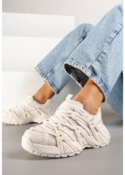 Beżowe Sneakersy Ozdobione Geometrycznym Motywem Pollines ze sklepu renee.pl w kategorii Buty sportowe damskie - zdjęcie 178886274