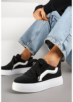 Czarne Sneakersy na Platformie z Geometrycznym Wzorem Kornelna ze sklepu renee.pl w kategorii Buty sportowe damskie - zdjęcie 178887213