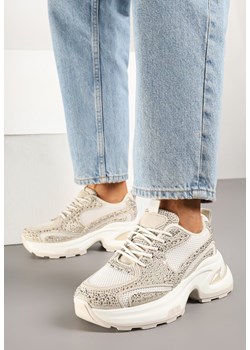 Beżowe Sneakersy na Platformie Ozdobione Cyrkoniami Kornelai ze sklepu renee.pl w kategorii Buty sportowe damskie - zdjęcie 178887243