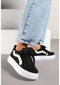 Czarne Sneakersy na Grubej Podeszwie z Ozdobnym Paskiem Kornelie ze sklepu born2be.pl w kategorii Buty sportowe damskie - zdjęcie 178889802