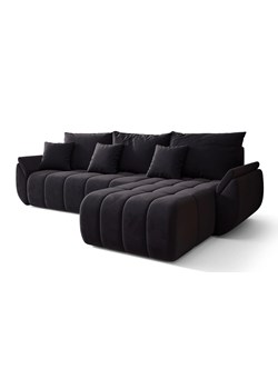 Czarna Welurowa Sofa Z Pojemnikiem Na Pościel F0-A08 ze sklepu Edinos.pl w kategorii Narożniki - zdjęcie 178890183