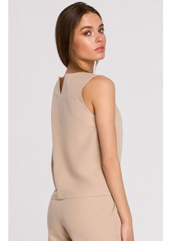 Elegancka krótka bluzka damska bez rękawów beżowa S257, Kolor beżowy, Rozmiar L, Stylove ze sklepu Intymna w kategorii Bluzki damskie - zdjęcie 178916254