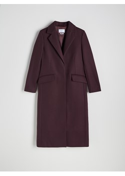 Reserved - Klasyczny wełniany płaszcz - burgundowy ze sklepu Reserved w kategorii Płaszcze damskie - zdjęcie 178919291