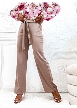 ELEGANCKIE SPODNIE Z WIĄZANIEM W PASIE- BEŻOWE ze sklepu olika.com.pl w kategorii Spodnie damskie - zdjęcie 178959354