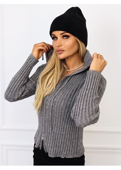 DZIANINOWA  BLUZA W PRĄŻEK Z KAPUREM NA SUWAK- SZARA ze sklepu olika.com.pl w kategorii Bluzy damskie - zdjęcie 178960973