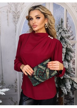 ELEGANCKA BLUZKA  Z OZDOBNYMI GUZIKAMI- BORDOWA ze sklepu olika.com.pl w kategorii Bluzki damskie - zdjęcie 178962101